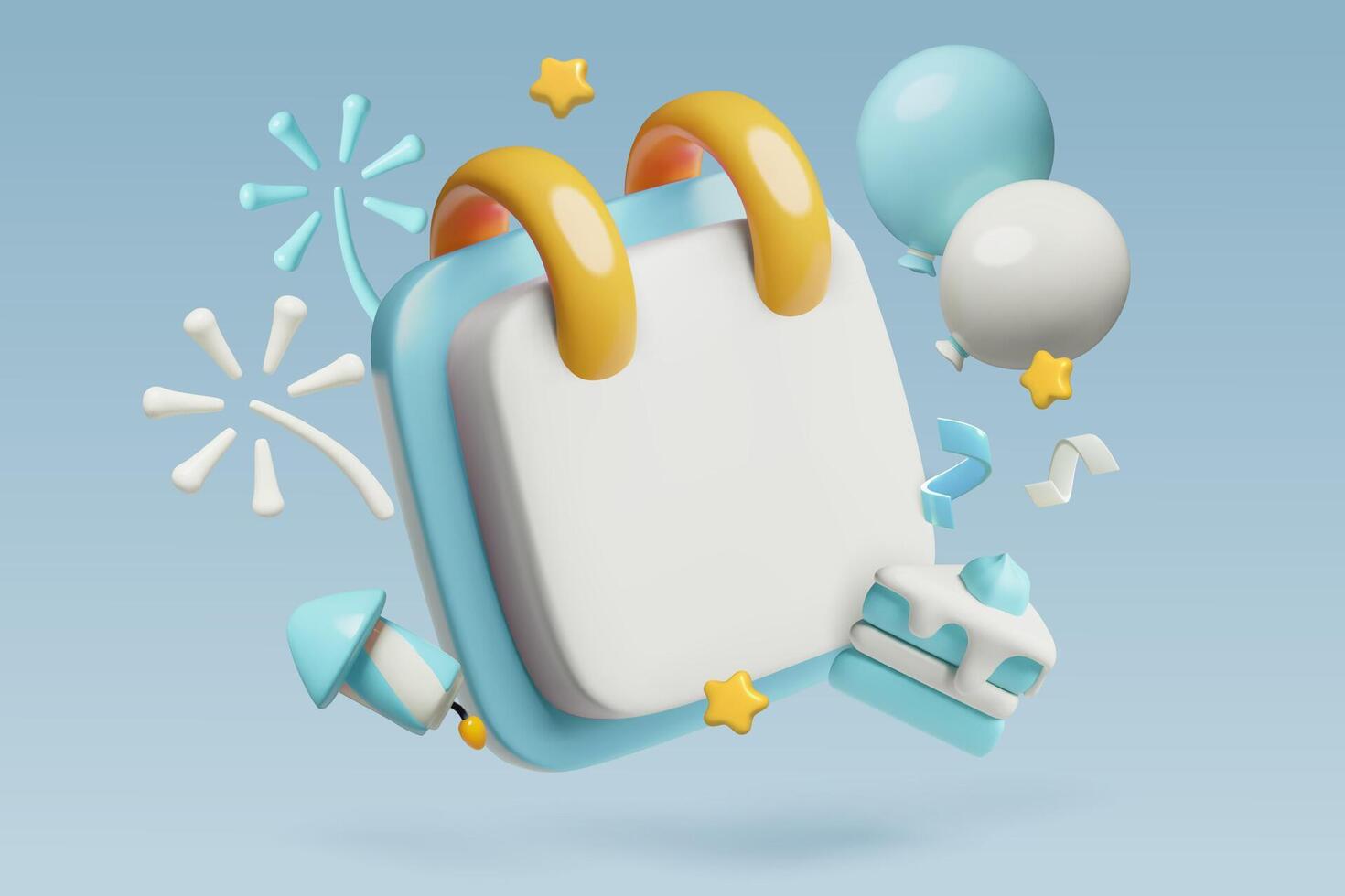 3D boy's birthday or baby shower event calendar with blue party decorations and copy space for date vector