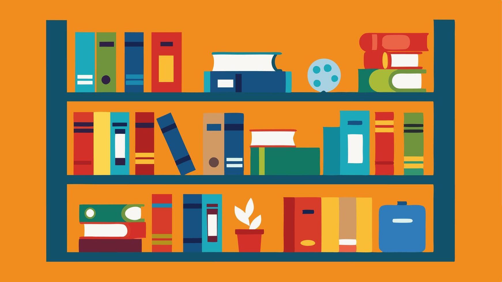 Resource Library A bookshelf filled with diverse resources including books visual aids and sensory materials clearly labeled for easy access by all students.. vector