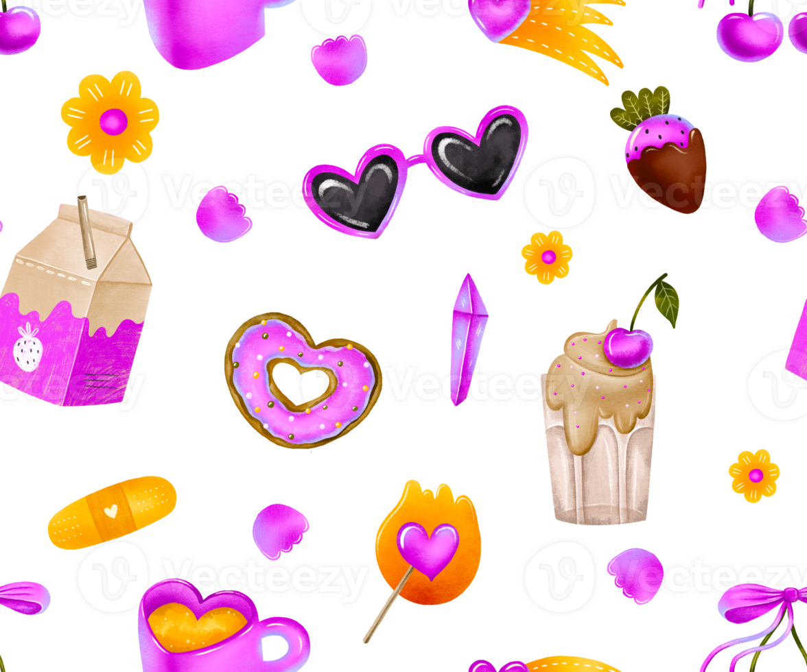 St Valentine day seamless pattern. Love day cartoon doodle background. 14 February. Textile, wallart, wrapping papper png