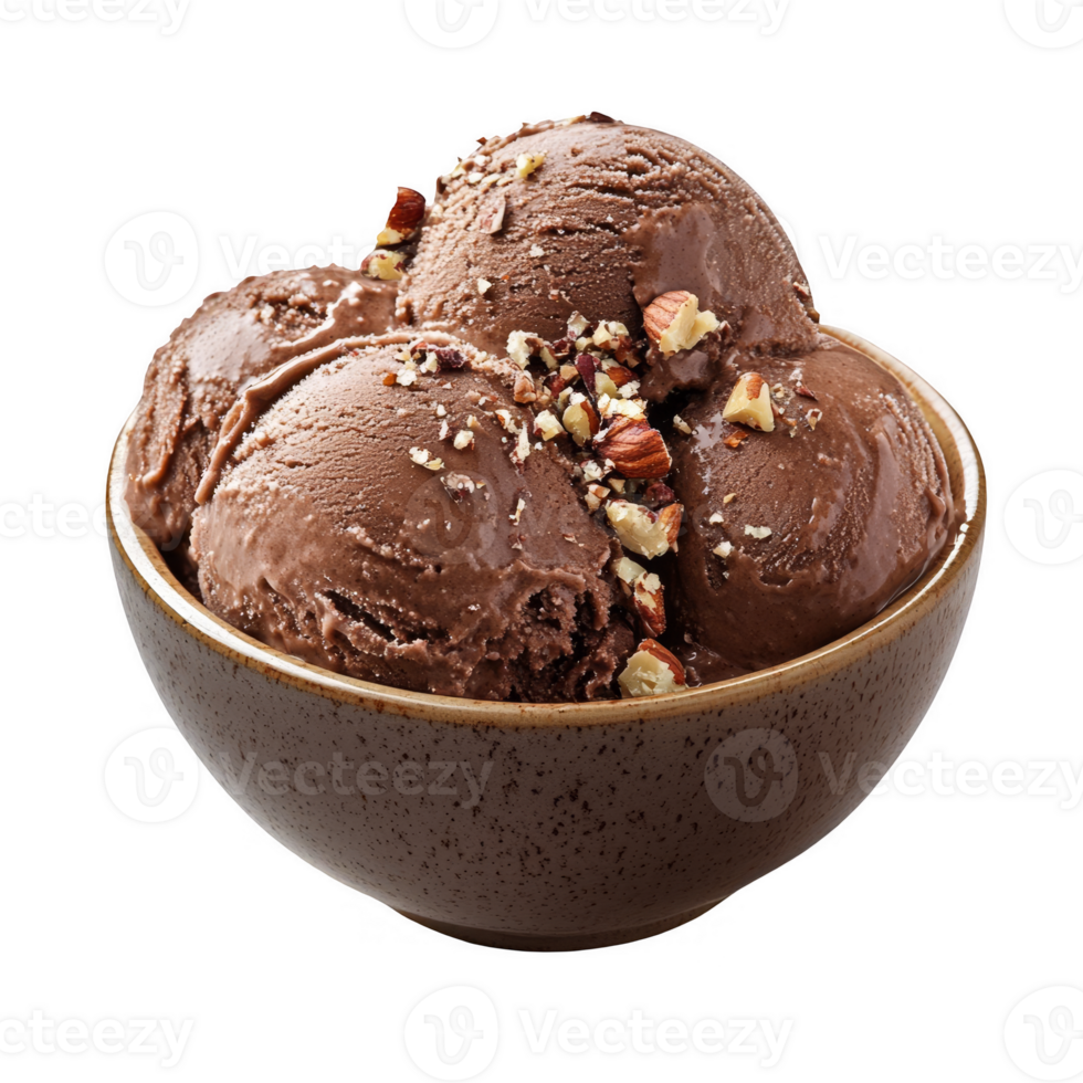 Rich Chocolate Ice Cream with Nuts in a Bowl png