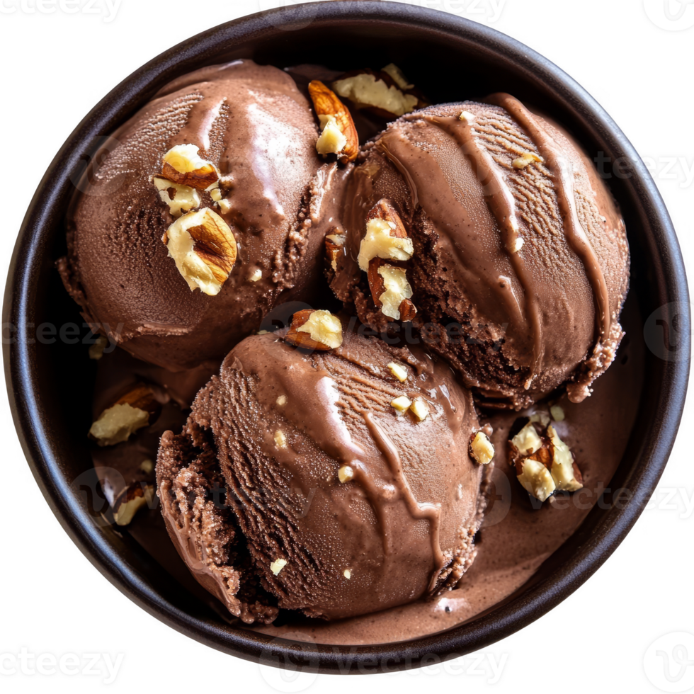 Smooth Chocolate Ice Cream and Crunchy Nuts in a Bowl png