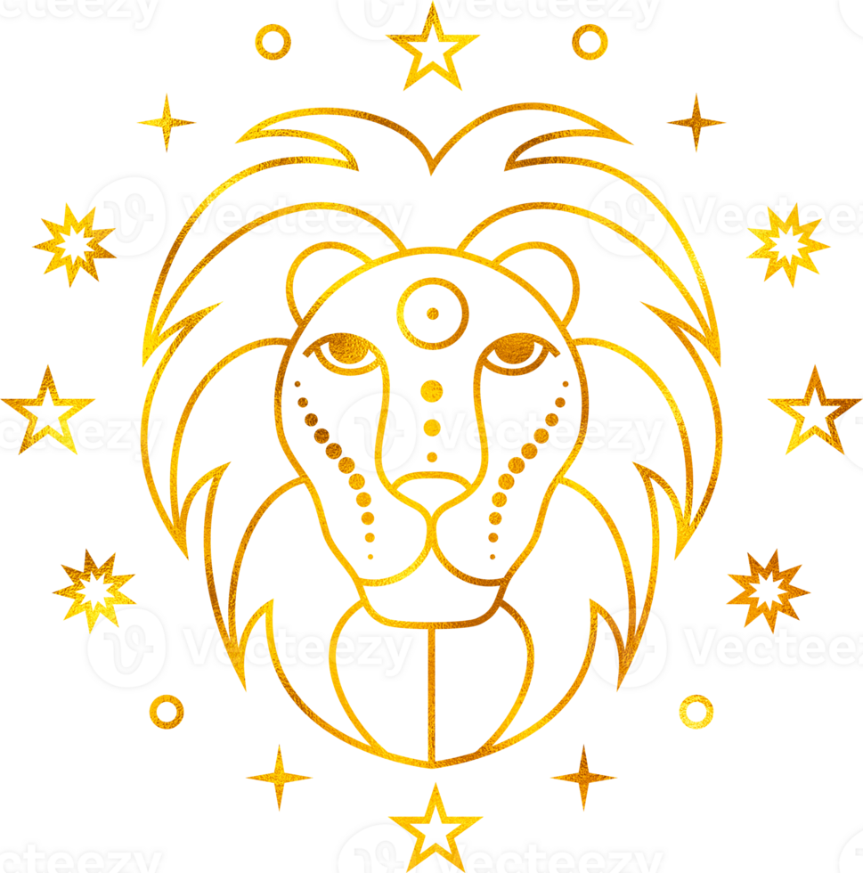 Lion zodiac sign with gold foil effect. png
