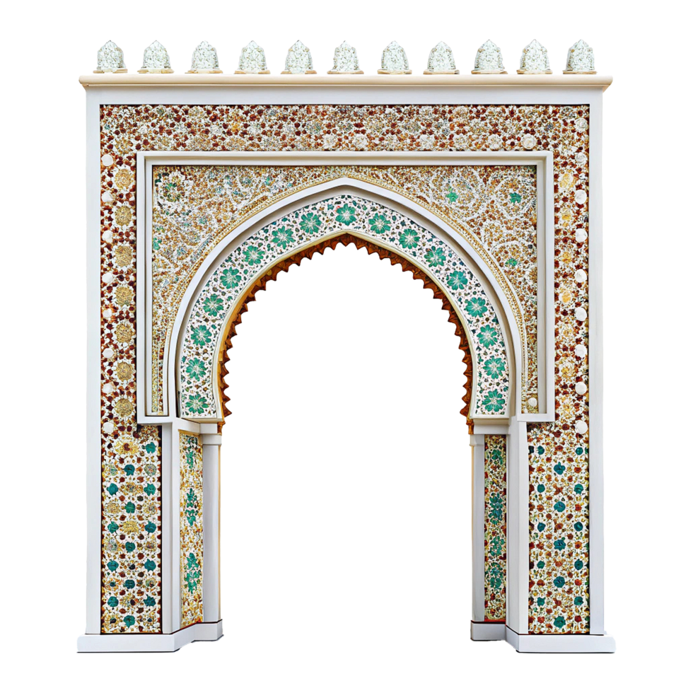 A decorative archway with colorful tiles on it png
