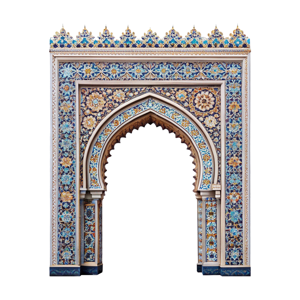 An archway with blue and white tiles png
