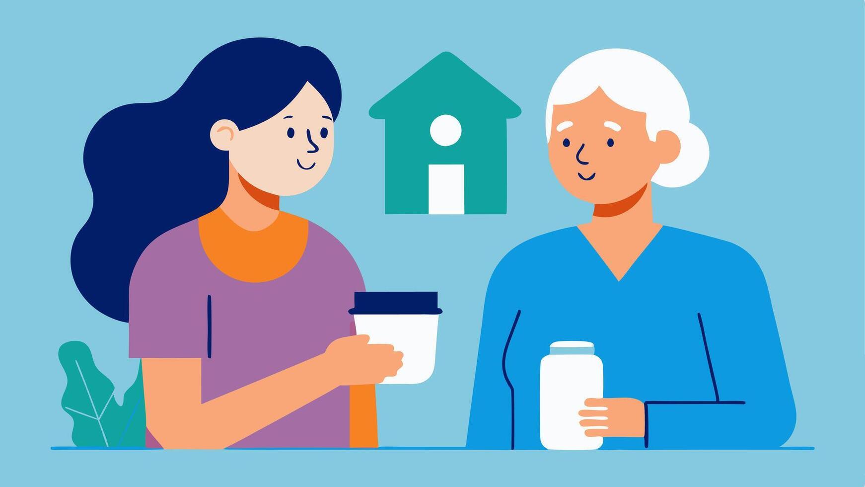 Home Health Visit A nurse or healthcare professional visiting an elderly person at home discussing medications or health routines symbolizing professional support.. vector