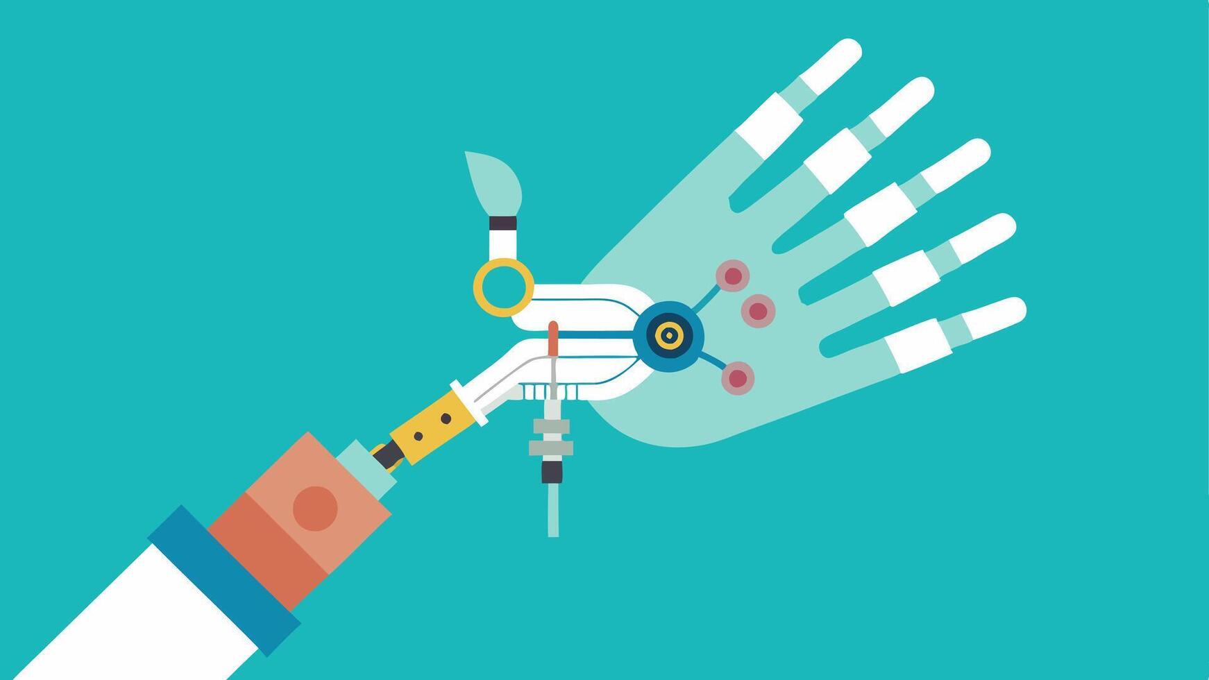 Surgical Precision A bionic hand expertly manipulating surgical instruments during a delicate operation highlighting its dexterity and control over complex procedures.. vector