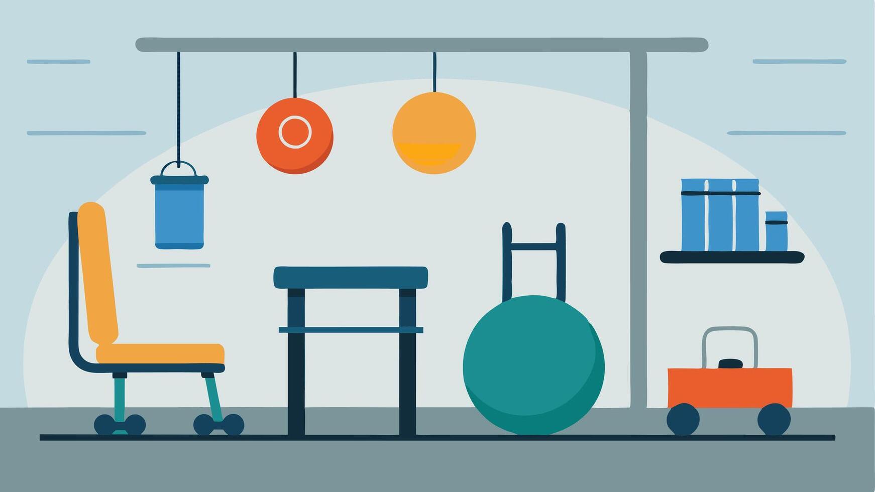Therapy Equipment A physical therapy room with adaptive equipment like therapy balls resistance bands and lowimpact therapy machines suitable for all patients.. vector