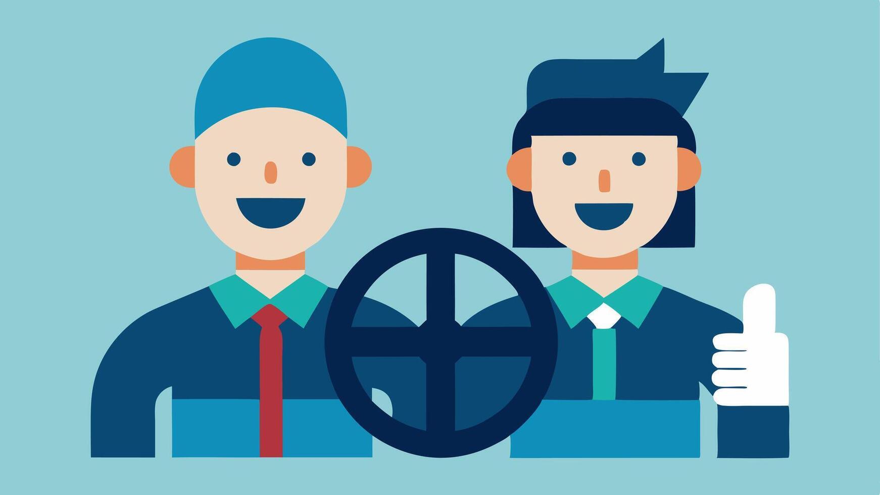 Team Collaboration A graphic where a driver and a passenger are exchanging smiles and thumbsups representing a strong rapport built through respectful interaction.. vector