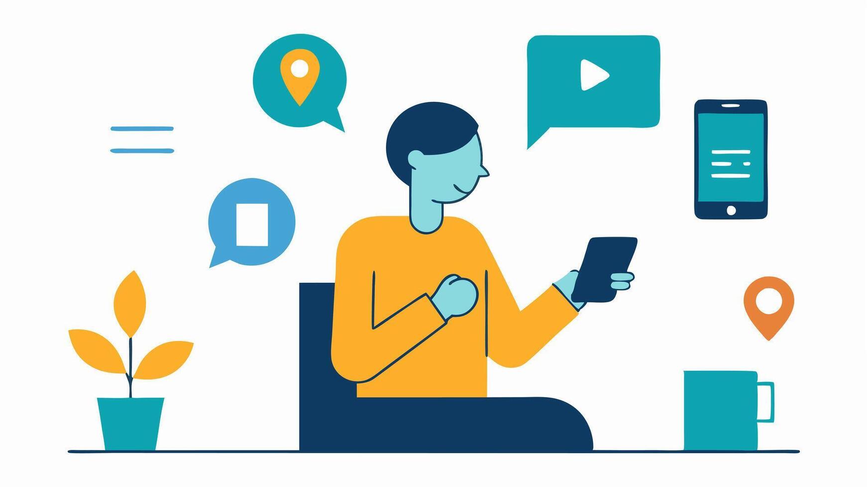 Mobile Accessibility App A person using a smartphone app with accessibility features like texttospeech while navigating an office environment.. vector