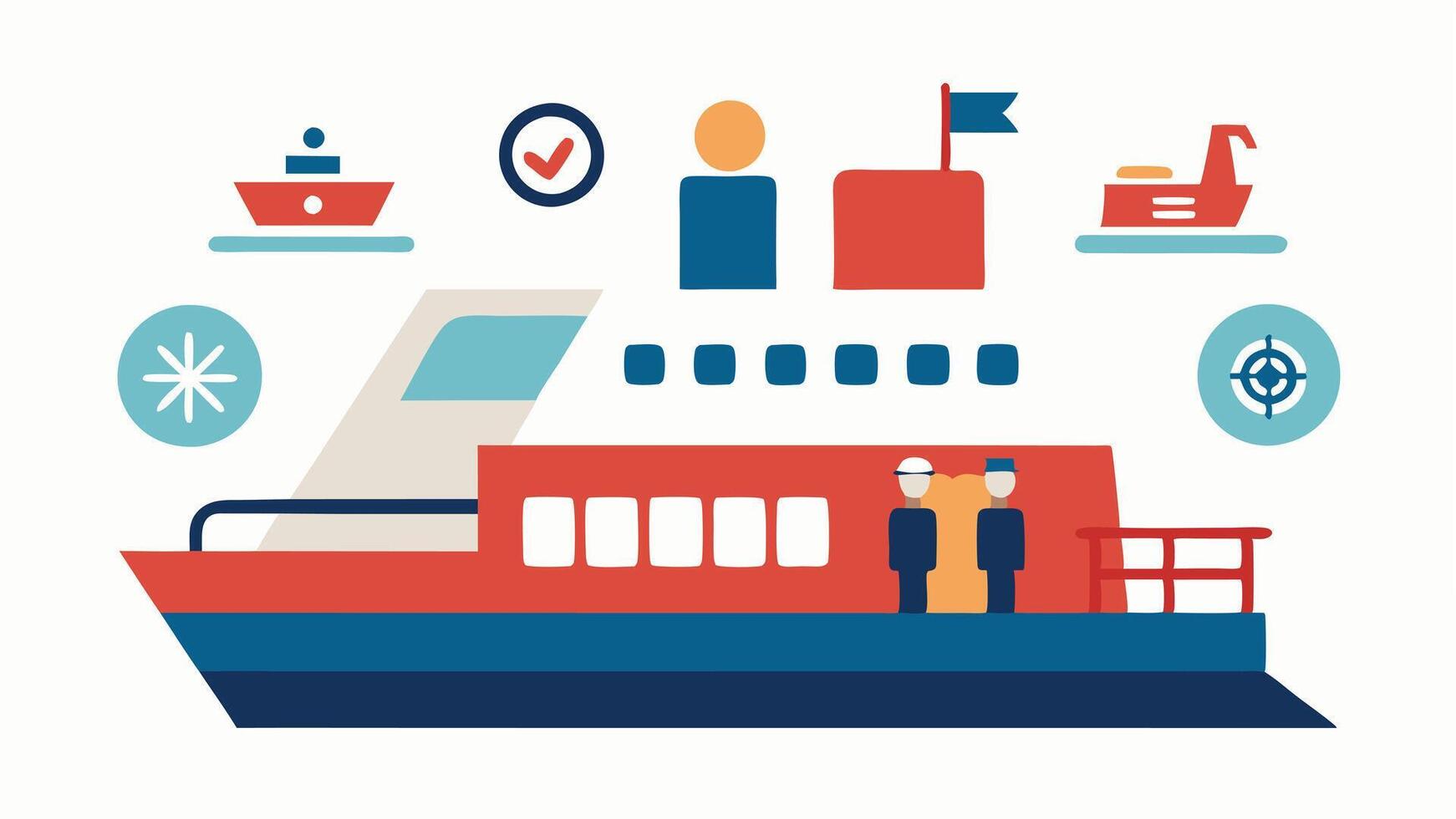 Visual Aids An illustration showcasing visual aids like large print and pictorial instructions posted around the ferry to guide passengers with disabilities.. vector