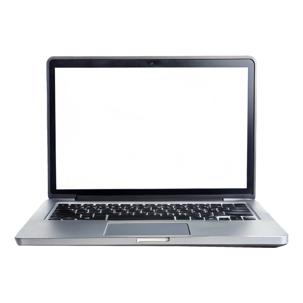 A laptop computer with a white screen on the front png