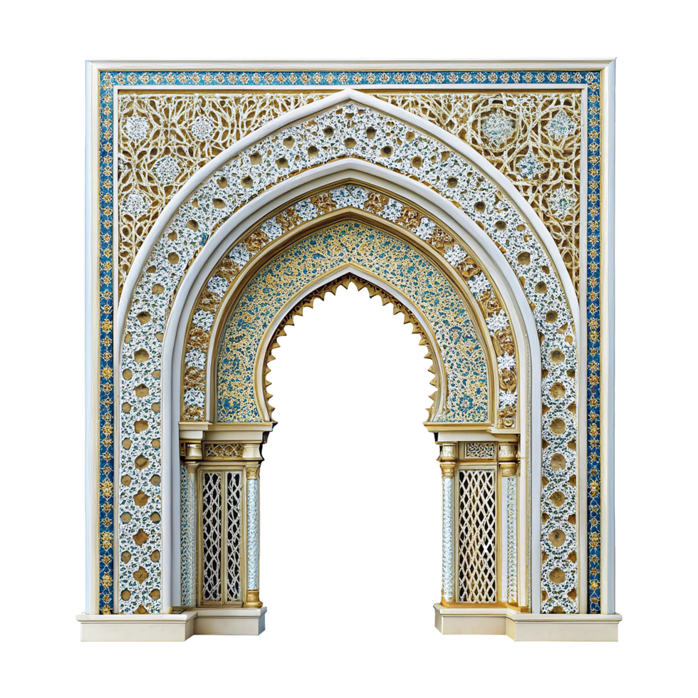 An ornate archway with a blue and white design png