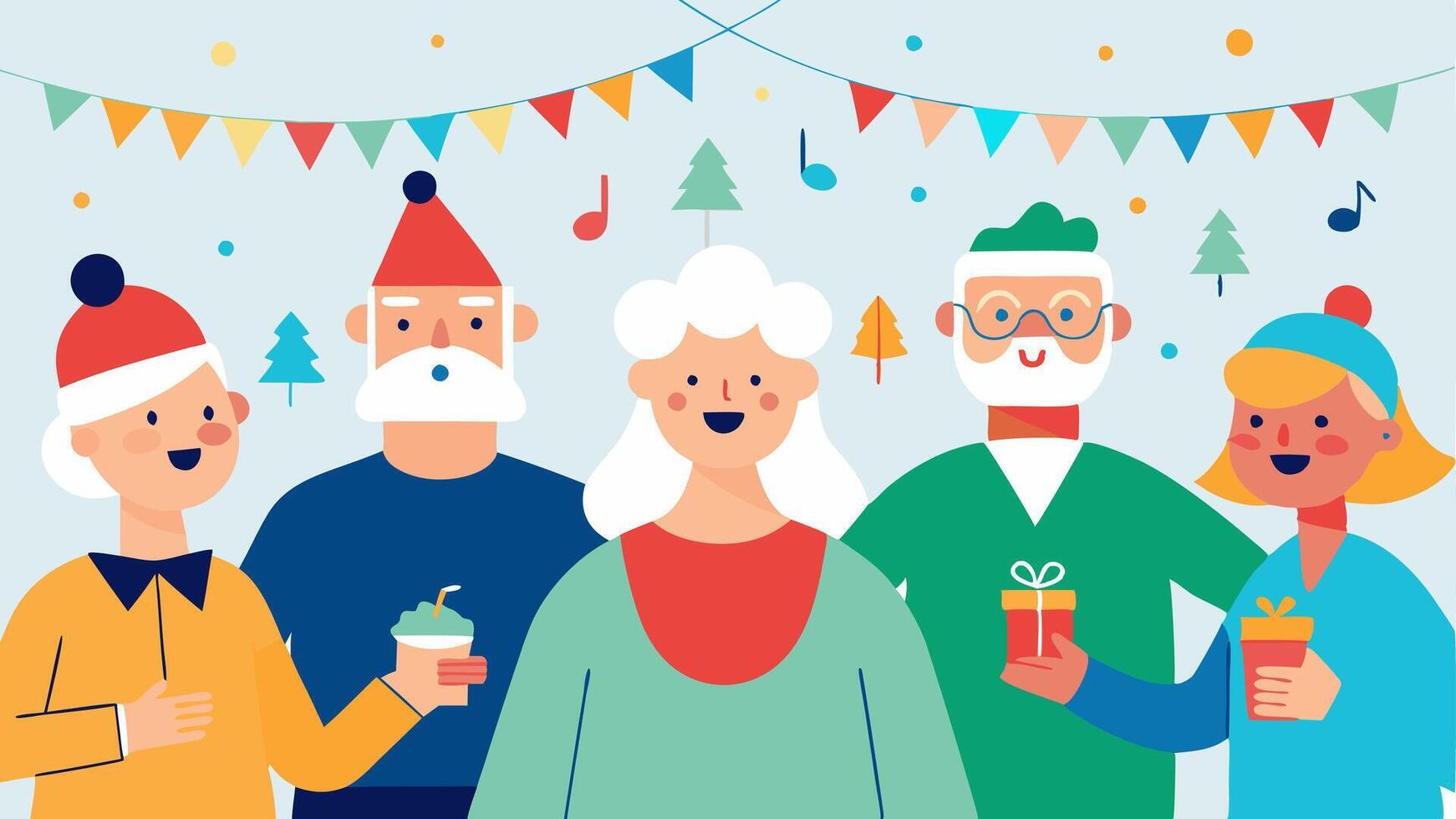 Seasonal Celebration A festive scene of seniors celebrating a holiday or seasonal event with decorations music and activities relevant to the occasion showcasing community spirit.. vector