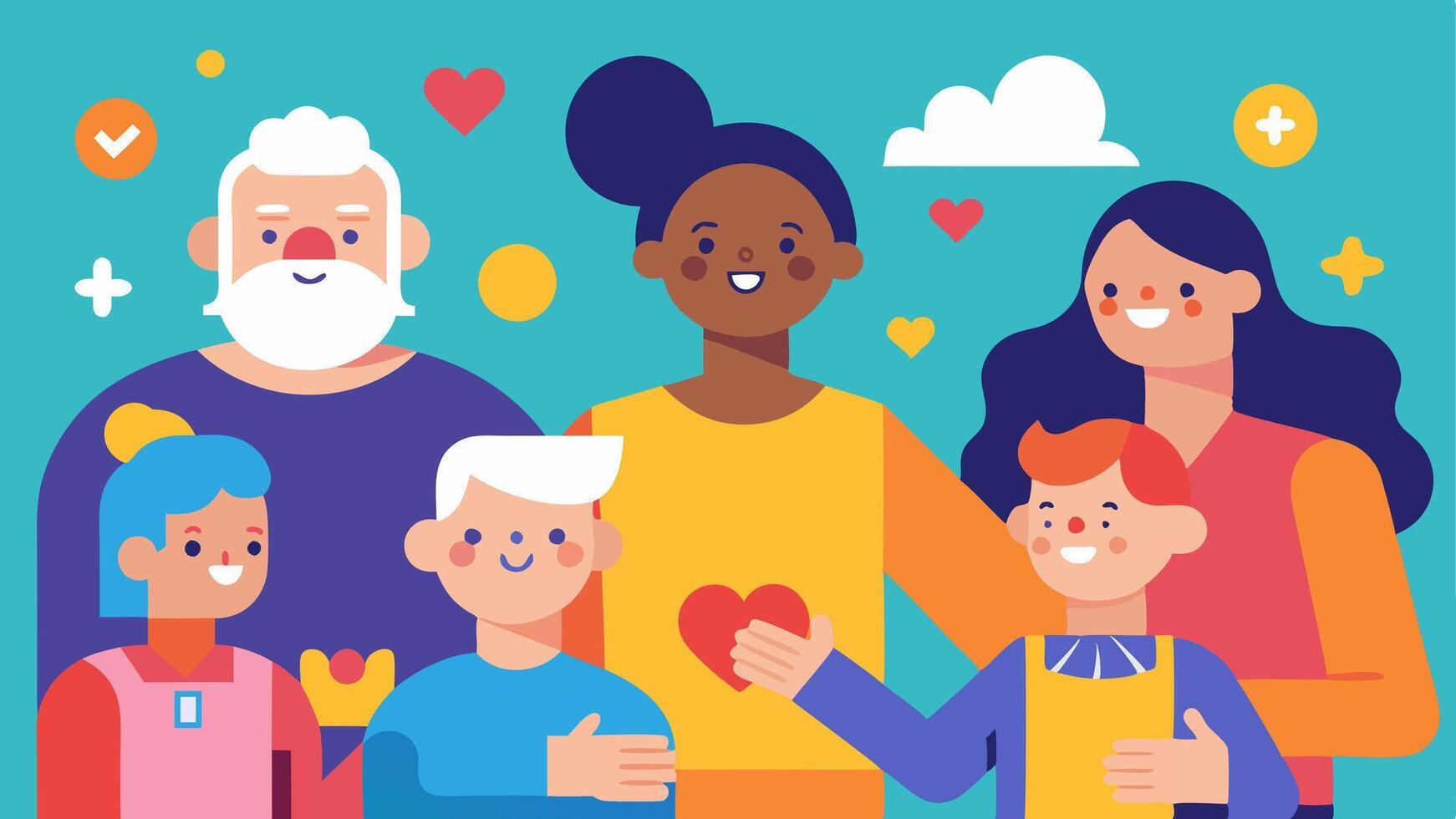 These illustrations focus on shared experiences and vibrant interactions that encourage inclusivity across generations while highlighting the joy of collaboration.. vector