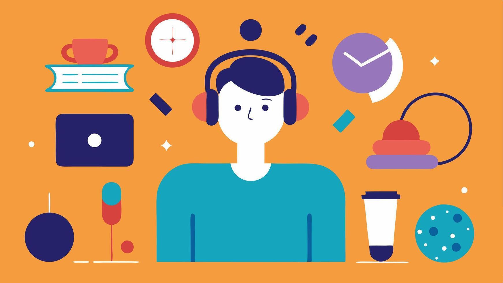 Multisensory Workspace An illustration of a workspace equipped with sensory tools like stress balls fidget toys and noisecanceling headphones with a person deeply focused on their. vector