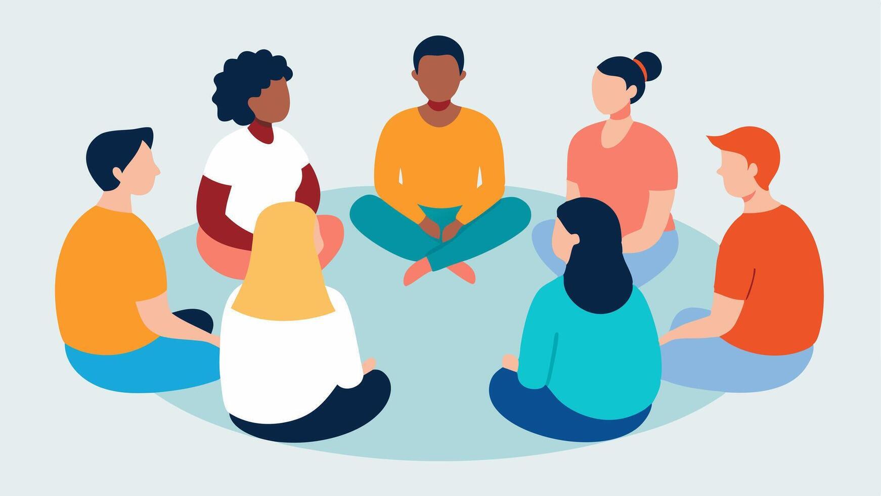 Mental Health Group Therapy A group of diverse individuals sitting in a circle for therapy highlighting the inclusive nature of mental health support in insurance plans.. vector