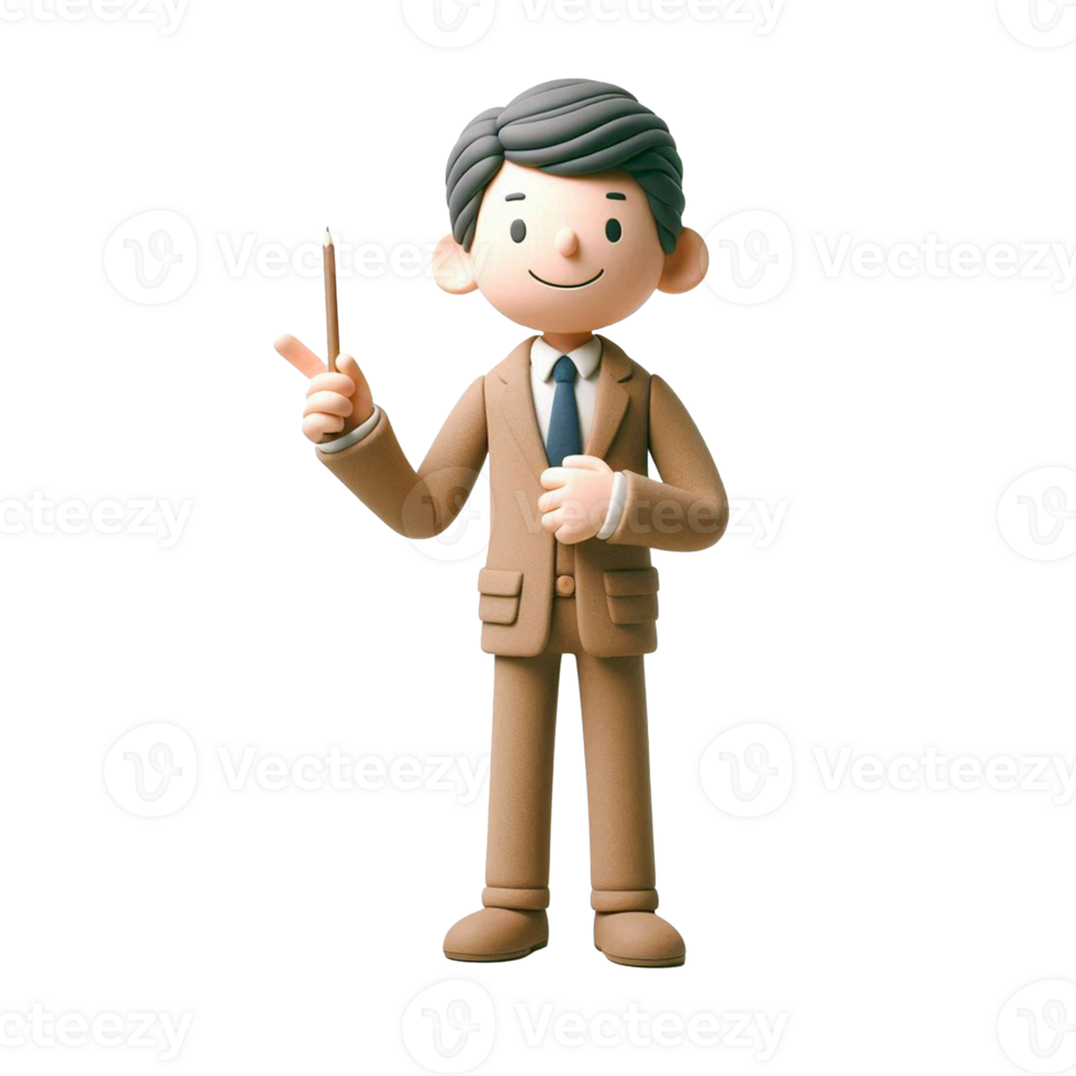 A toy figure of a man in a suit holding a pencil png