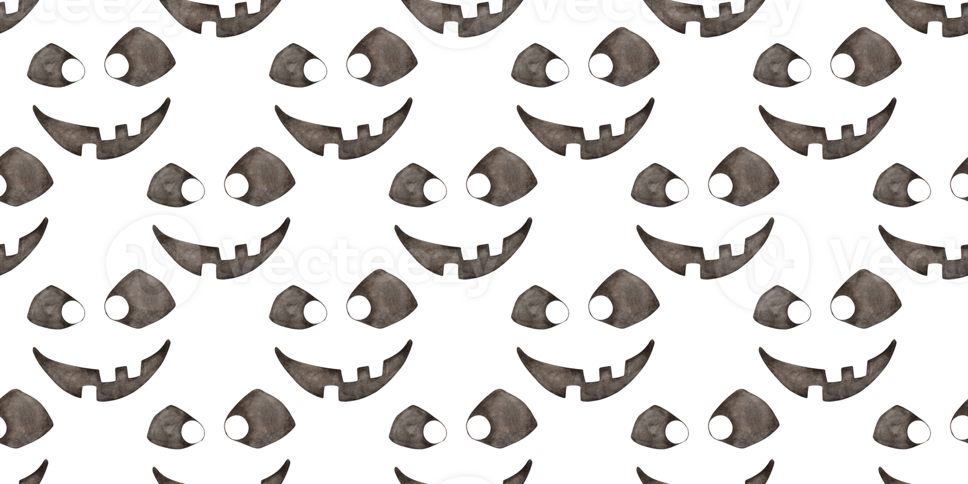 Black smiling mask pattern for Halloween party decoration watercolor illustration. Angry face isolated from background. Concept design for poster, card, banner, clothing, wallpaper, wrapping paper, png