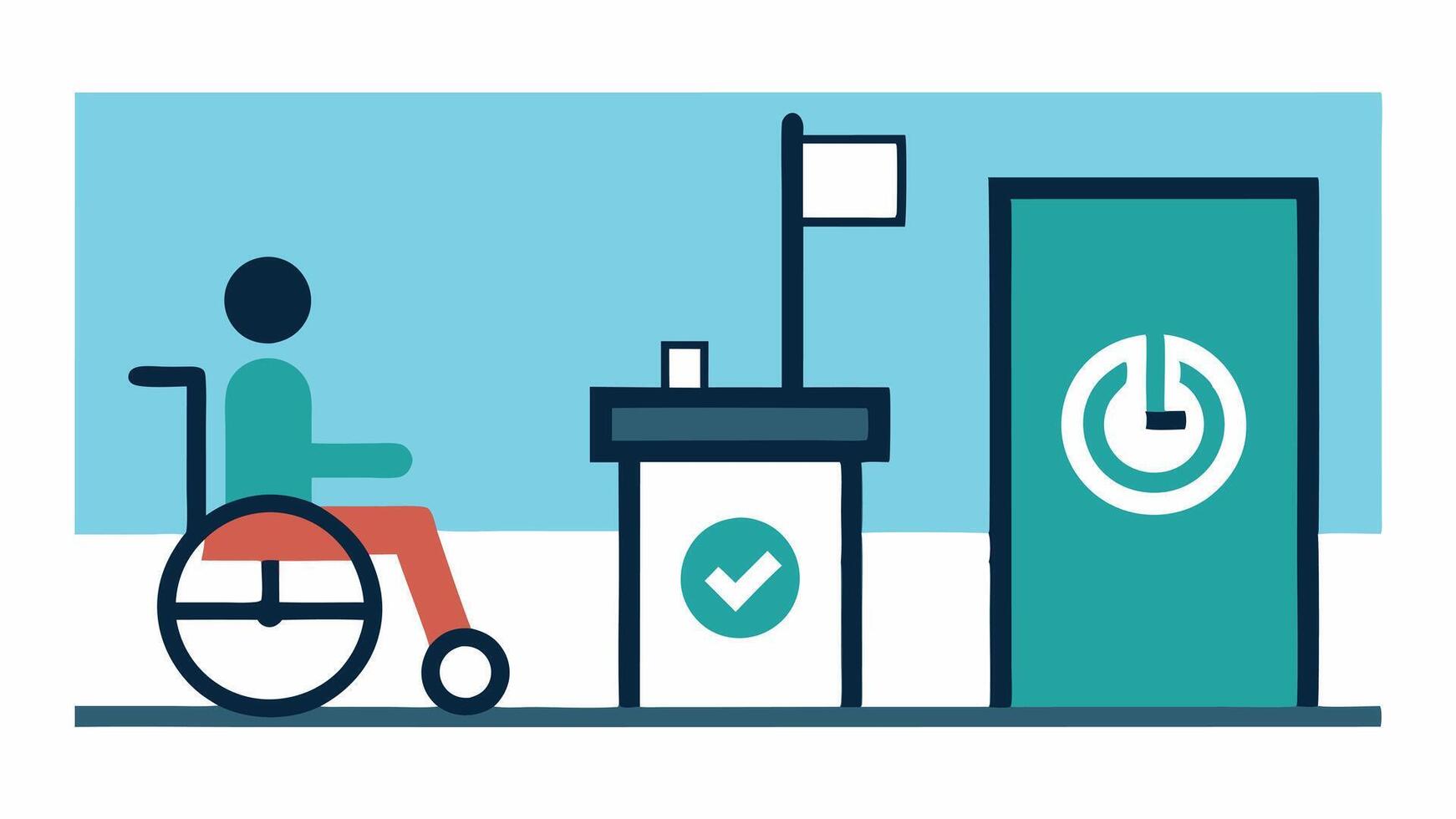 Signage with Symbols An illustration of an accessible voting area highlighting large clear signage with visual symbols like wheelchair and braille to indicate accessibility. vector