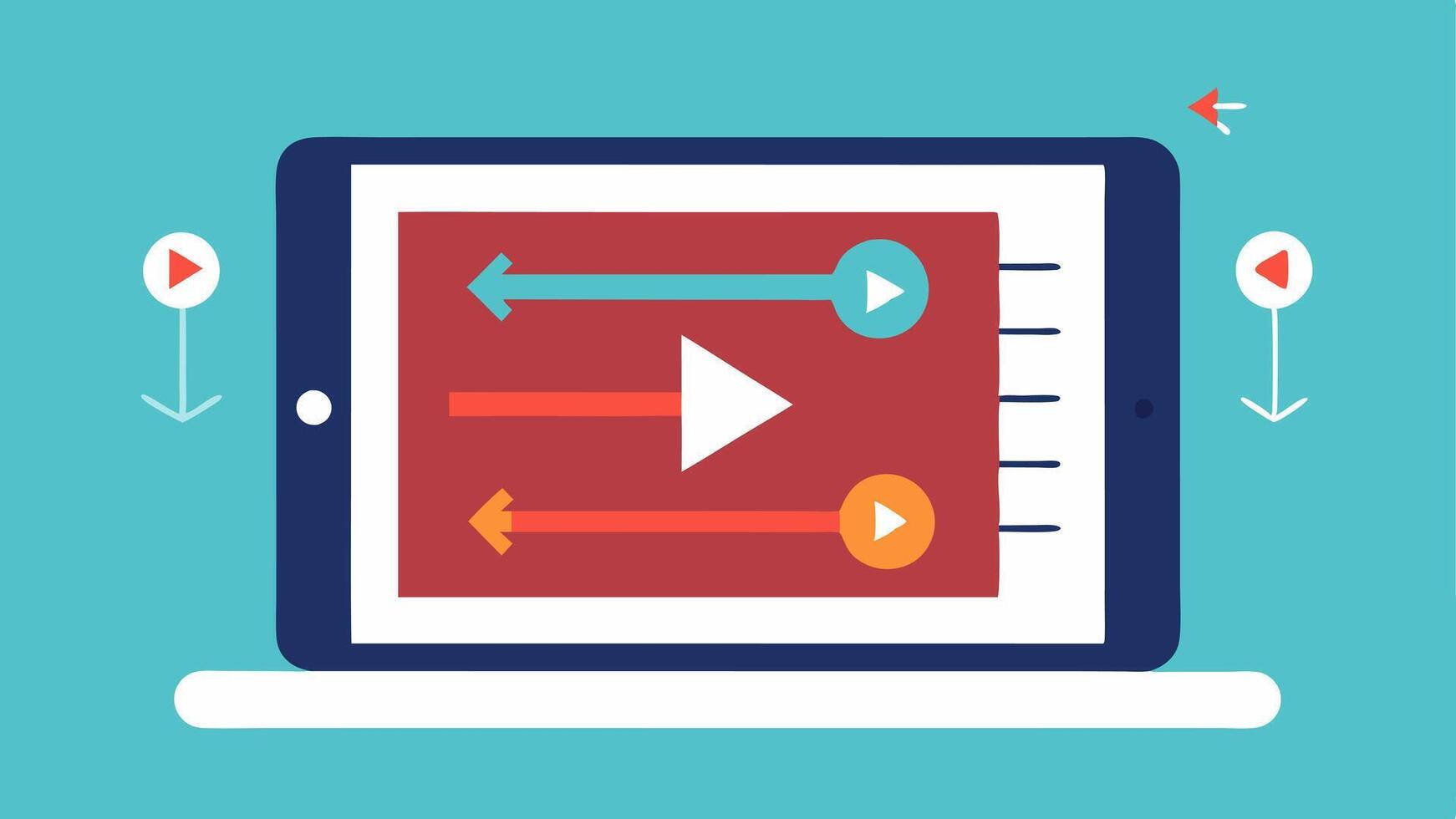 Tutorial with Visual Cues A tablet showcasing a tutorial with visual cues such as arrows and highlights alongside closed captions visible on the screen for clarity.. vector