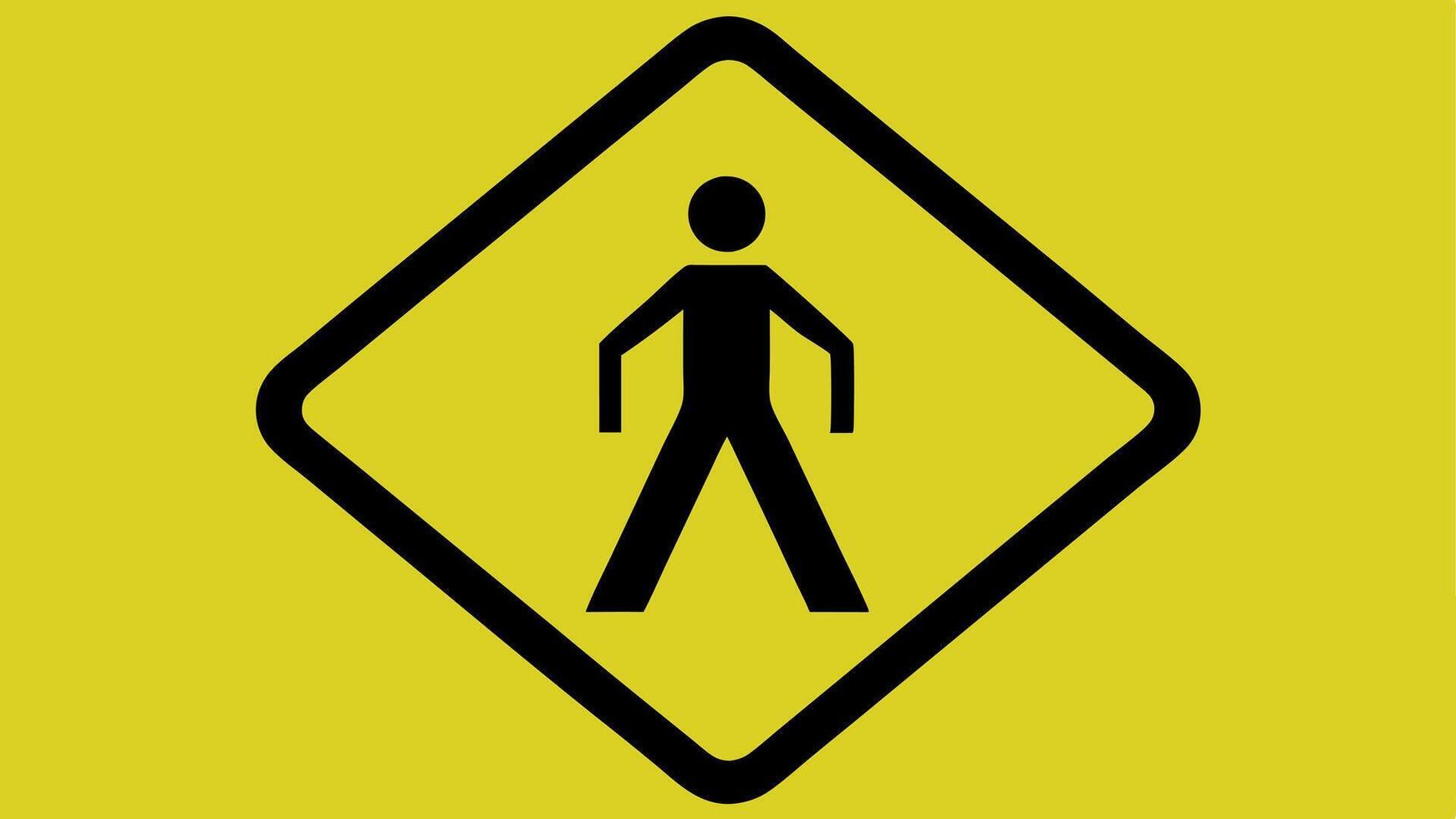 Pedestrian Crossing Sign A bright yellow diamondshaped sign depicting a large figure of a walking person with the text CROSSING AHEAD below in easily readable font.. vector