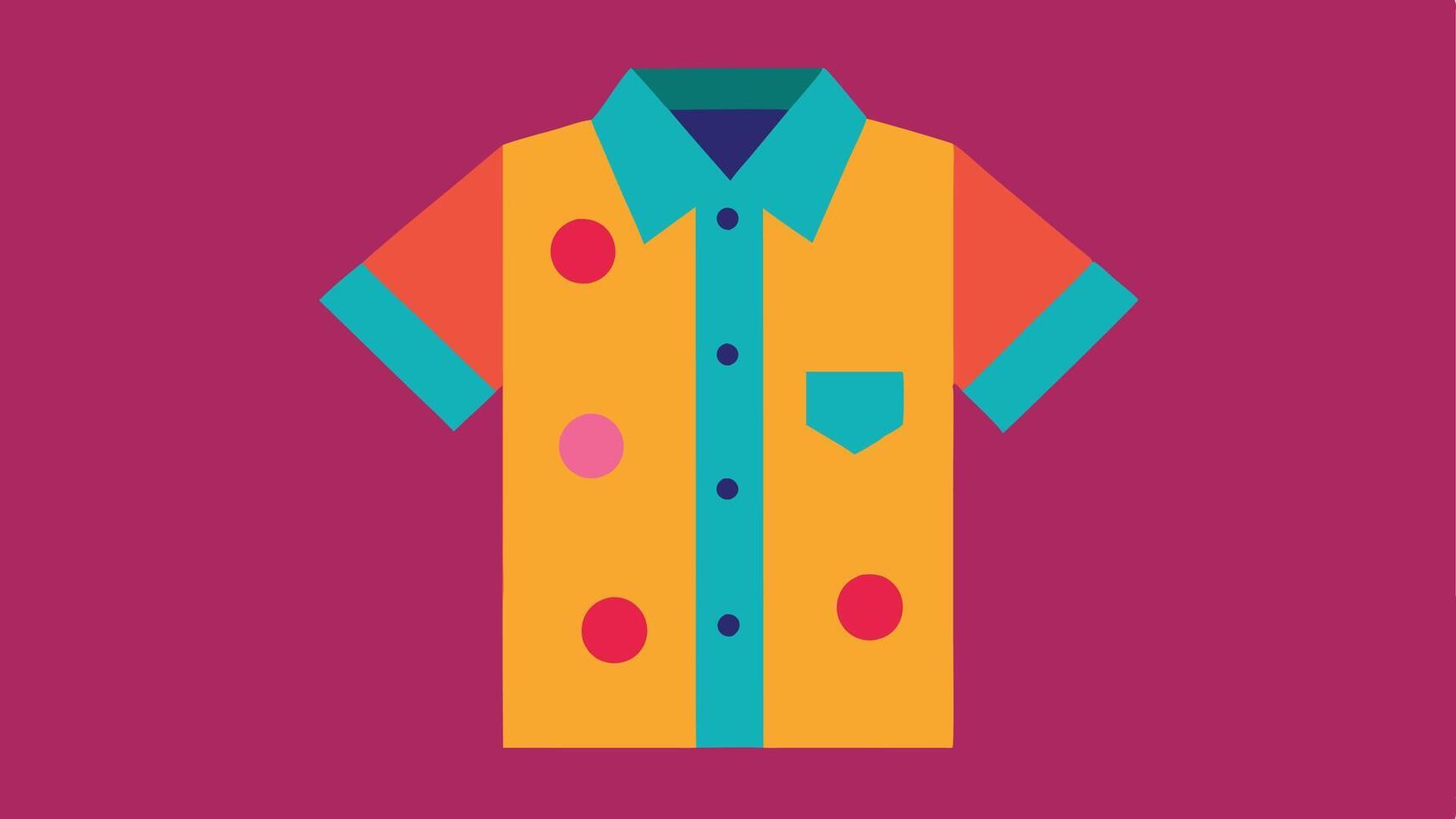 Magnetic Closure Shirt A shortsleeved shirt featuring magnetic buttons for easy fastening depicted laid flat with vibrant colors and patterns.. vector