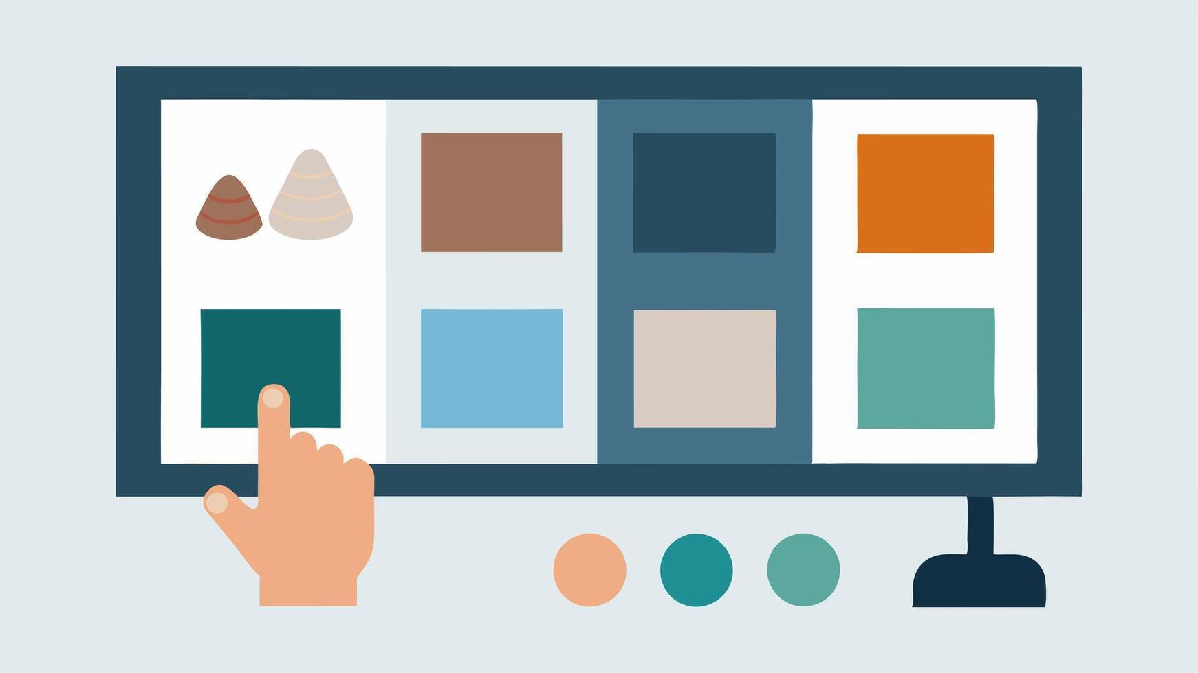 Interactive Texture Library A virtual library of textured materials e.g. fabric swatches stone wood displayed in a grid. A user can touch and swipe to explore different textures. vector