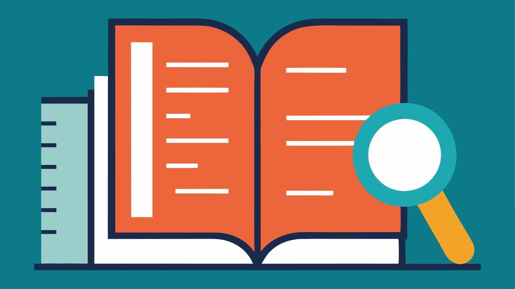 Large Print Page An open book showing a page with oversized bold text emphasizing readability with a ruler or magnifying glass beside it.. vector