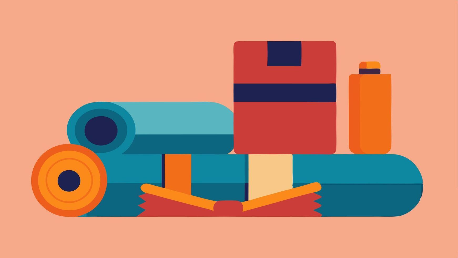 Props for Comfort A closeup of a yoga mat with various props like blocks ss and bolsters arranged around it emphasizing the importance of support in the practice.. vector