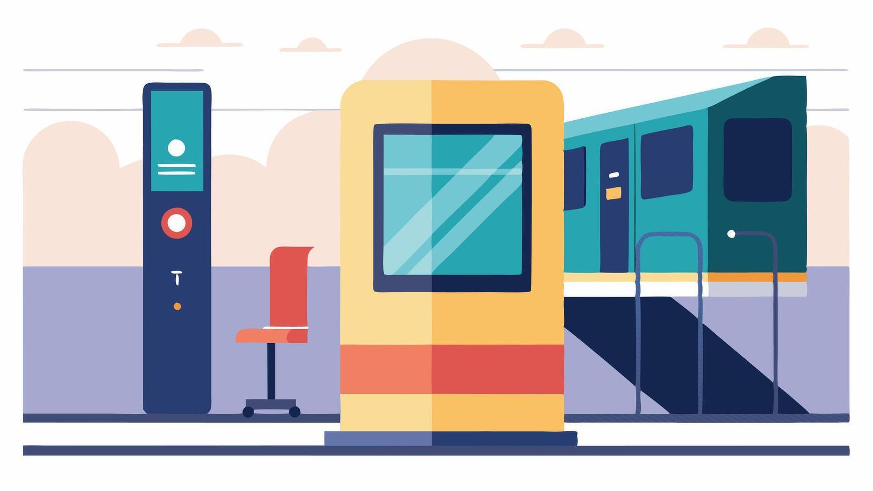 Journey Planning Kiosk An interactive kiosk outside a train station that provides information on accessible transport options highlighting features for passengers with different. vector