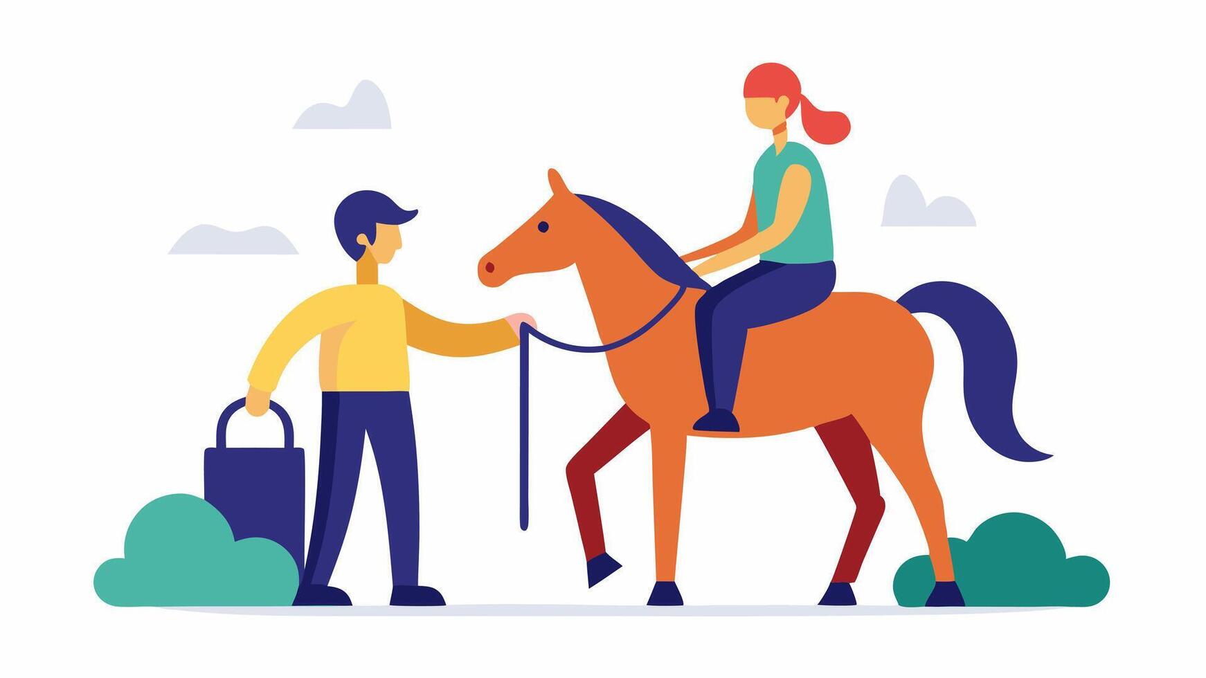 Horseback Riding Therapy An illustration of a therapeutic horseback riding session featuring a rider with a disability receiving support from a guide emphasizing healing through. vector