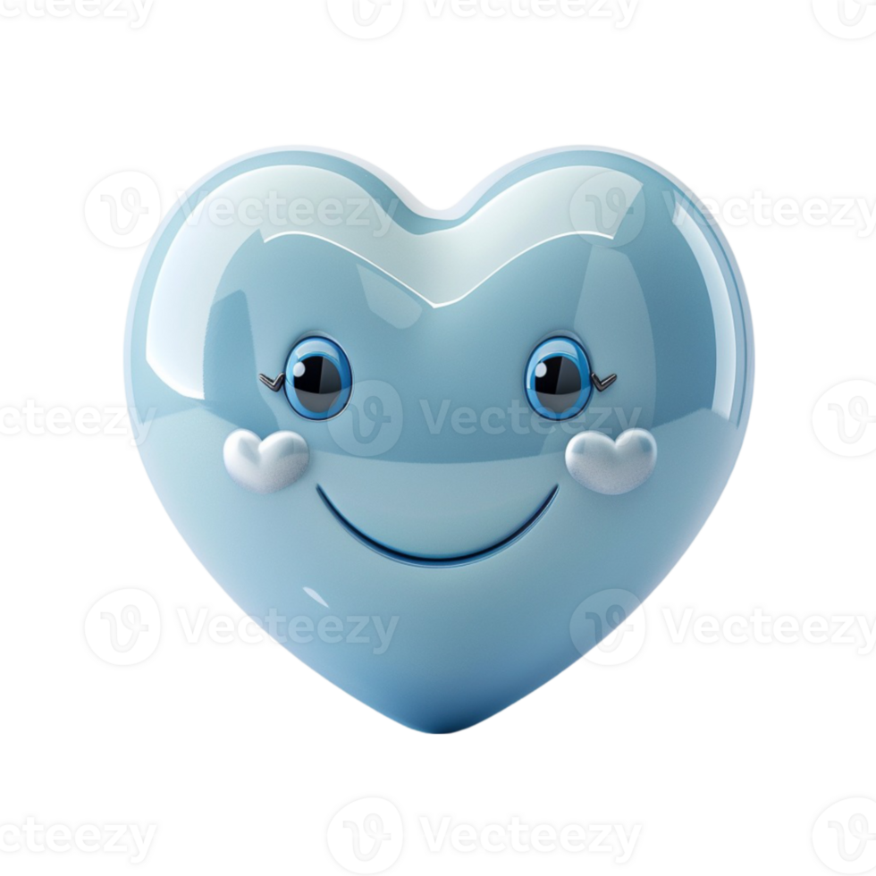 Blue Heart Emoji with Happy Face on transparent background png