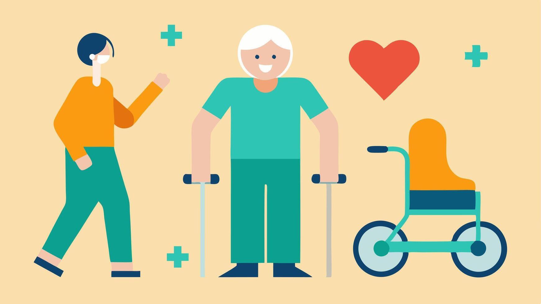 These illustrations can represent the positive and empowering aspects of mobility aids for seniors highlighting their ability to remain active and independent.. vector
