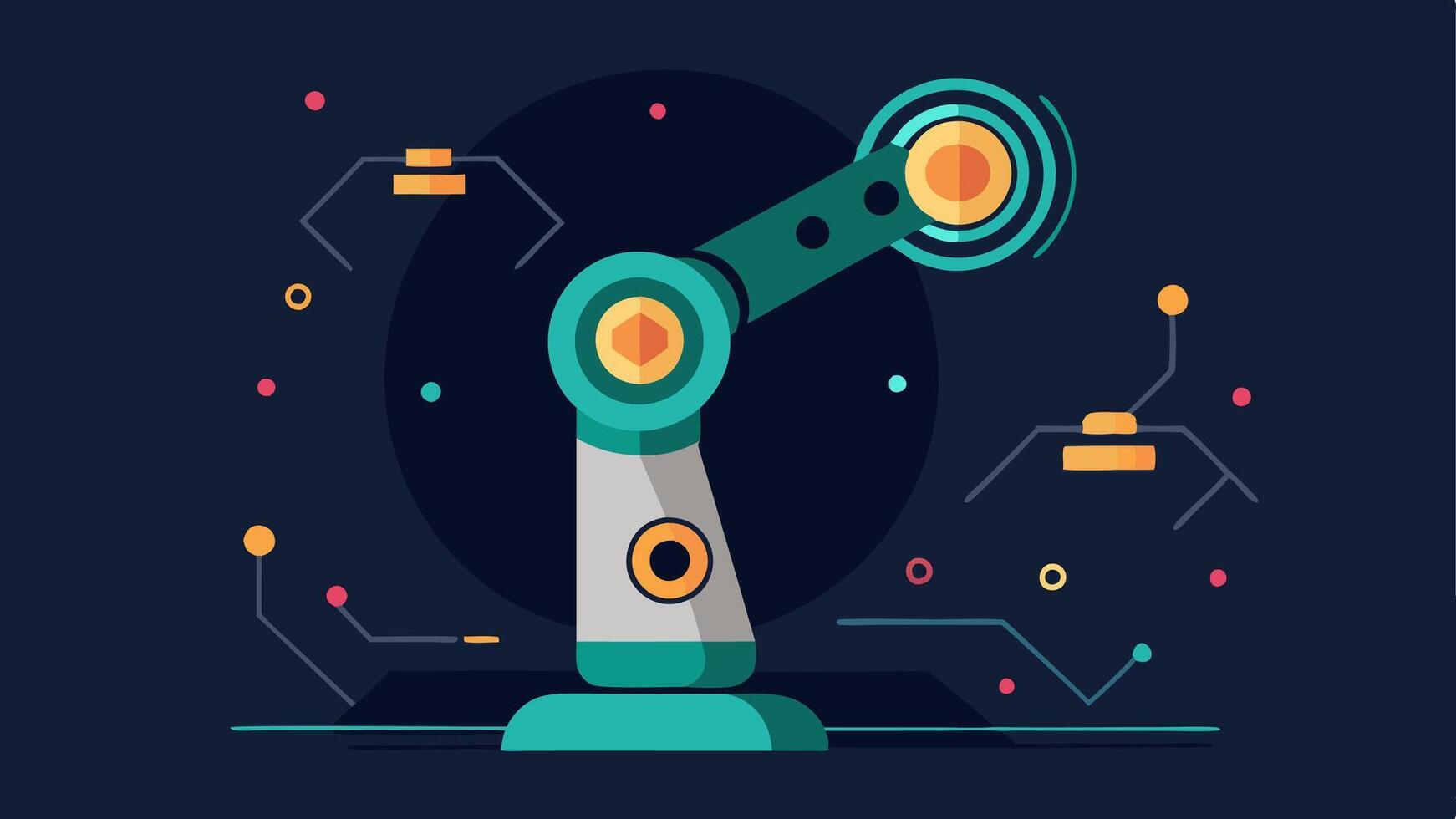 Robotic Prosthesis A sleek futuristic robotic arm displayed prominently integrating advanced sensors and motors surrounded by glowing data lines to signify innovation.. vector