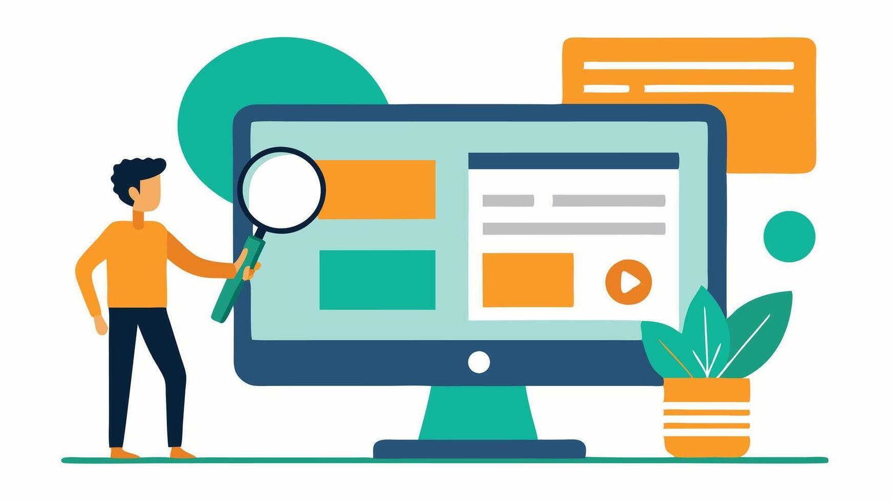 Visual Aid with Magnifying Software A computer monitor displaying a webpage with large zoomedin text as a person uses a mouse to navigate depicting visual accessibility tools.. vector