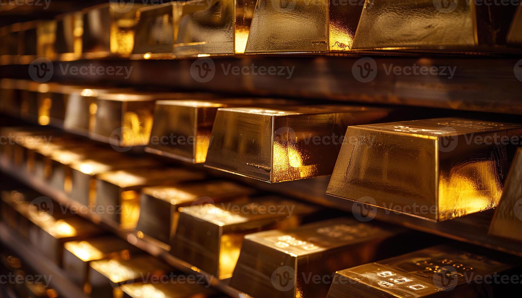 Gold safe storage vault, ingots, bars, stable asset investment, copy space photo
