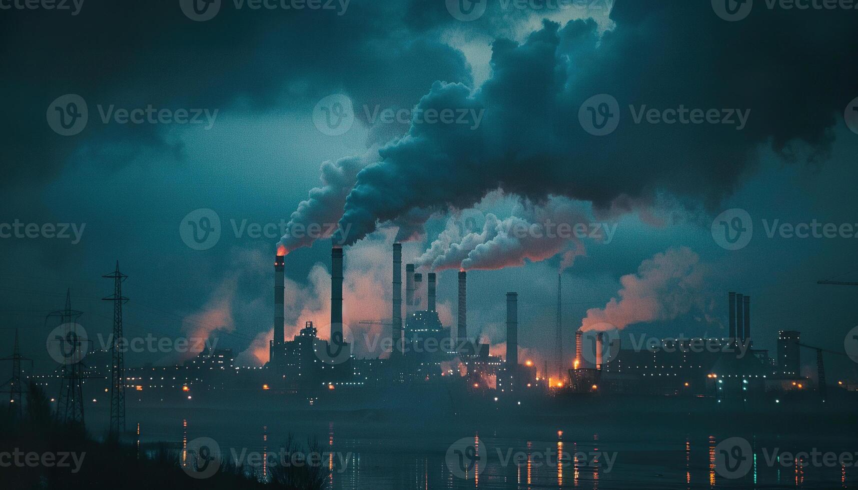 Poor city air quality, pollution, CO2 harmful emissions, smog concept with copy space photo