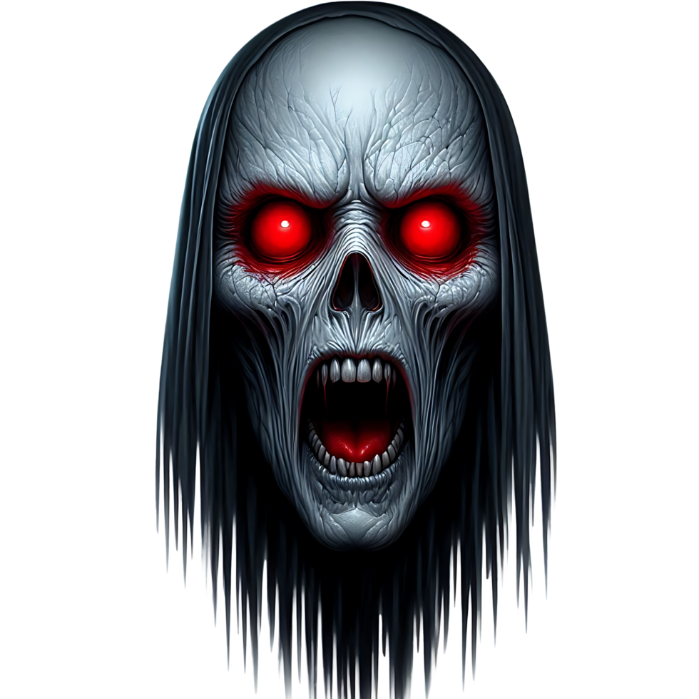 Realistic scary ghost face with red eyes for halloween or black friday festival png