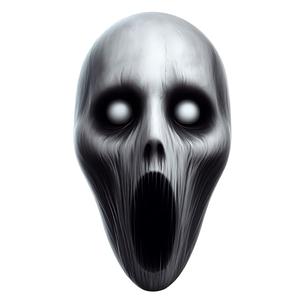 Realistic scary white eyes ghost face is used as a design resource for t-shirts halloween or black friday festival png