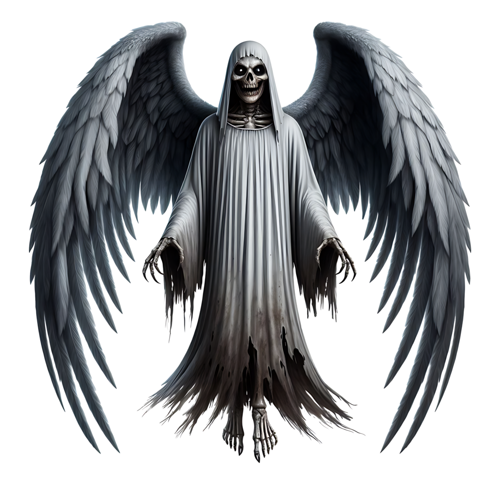 Realistic scary ghost skull face with wings is used as a design resource for t-shirts halloween or black friday festival png