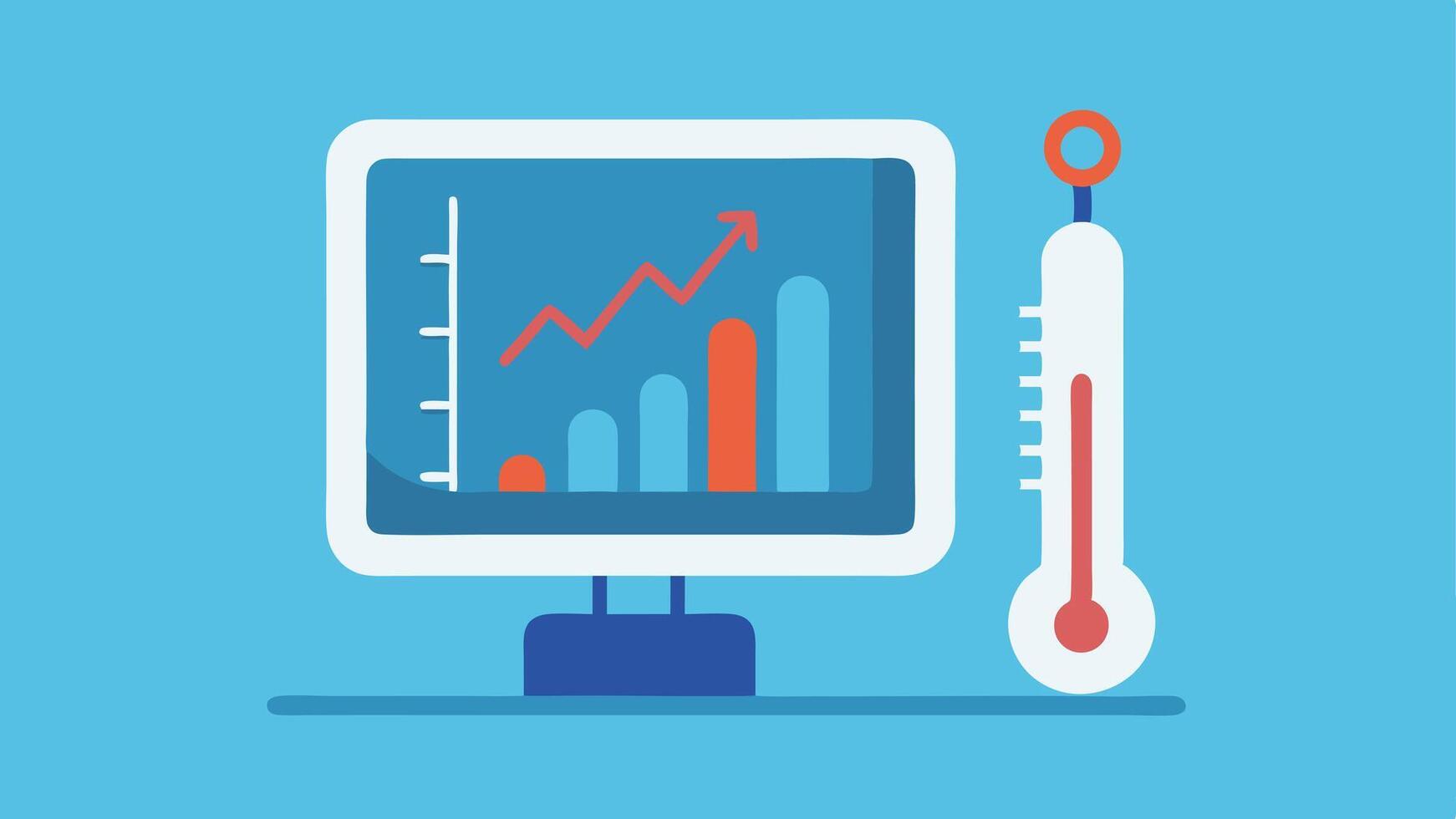 Temperature Monitoring Device An implant illustrated alongside a thermometer icon displaying a rising or falling temperature graph on a screen.. vector