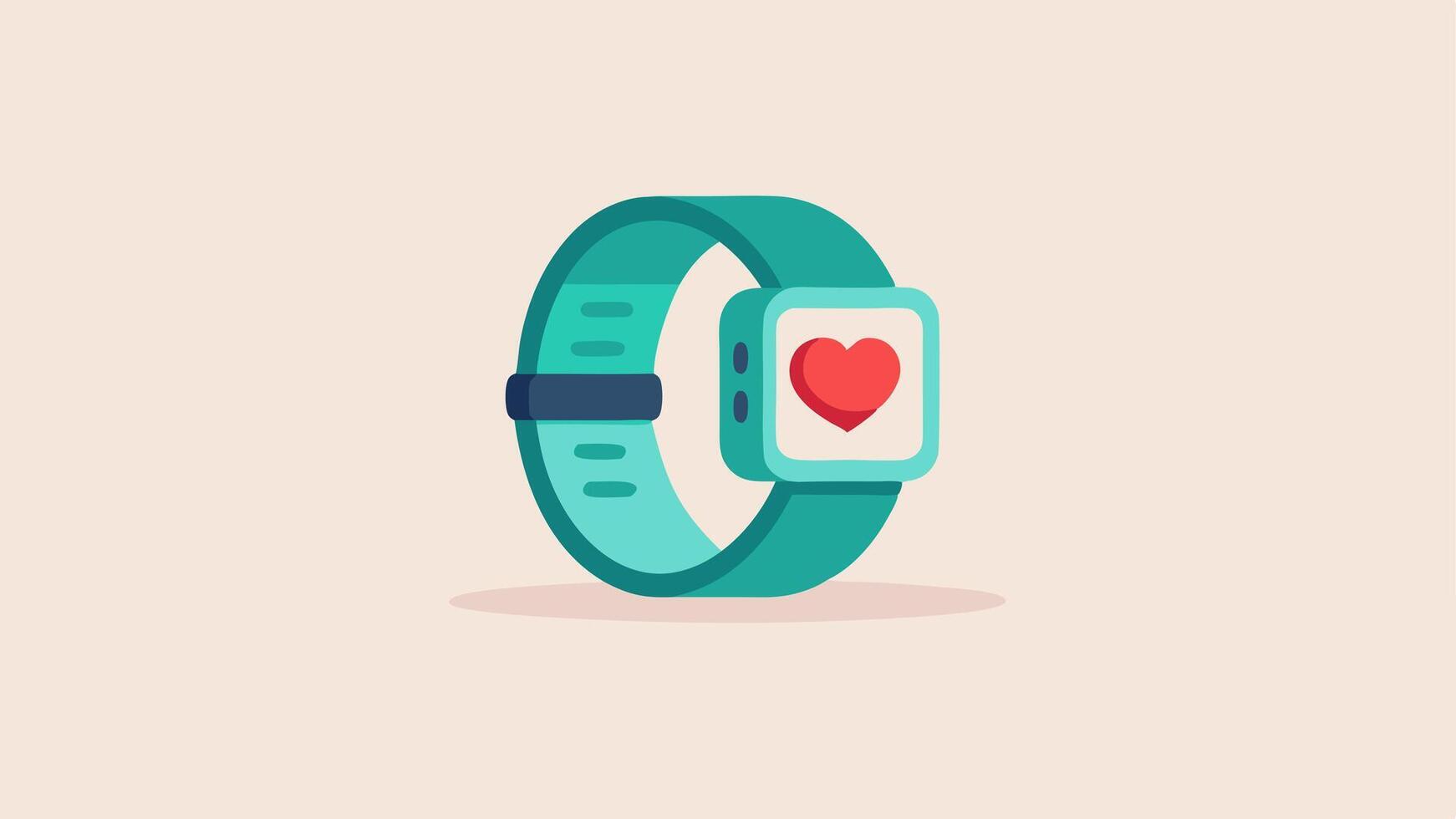 Wristband Device A sleek modern wristband with a heart symbol and a tiny screen displaying health metrics set against a light background.. vector