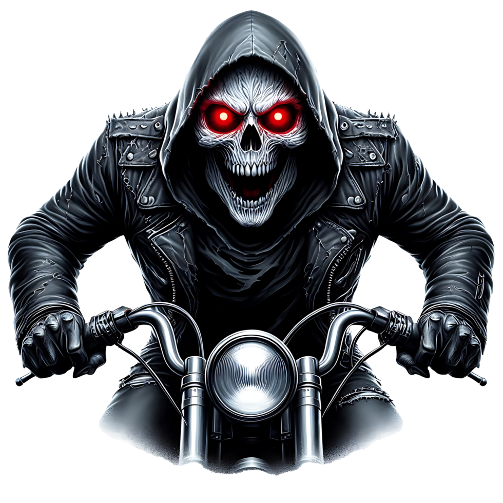 Realistic scary ghost red eye skull face bike riding can be used as a design resource for t-shirts halloween or black friday festival png