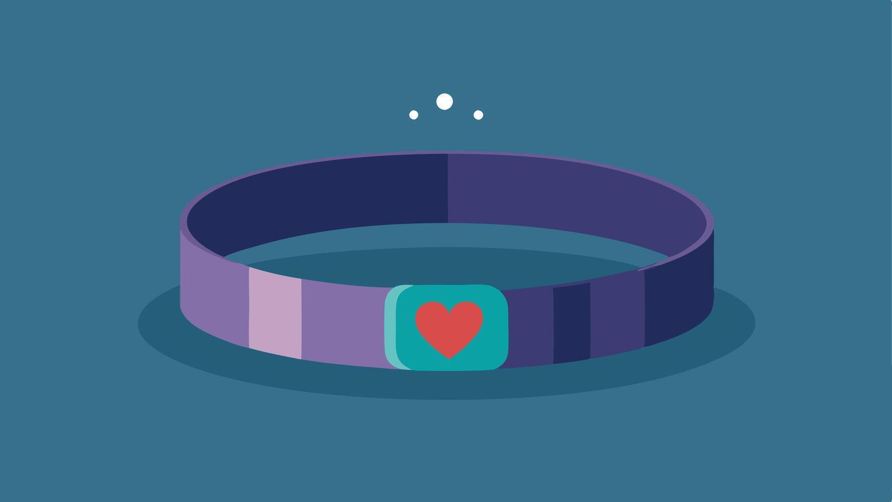 Pulse Sensor Bracelet An elegant bracelet that features a small heart shape with radiating lines representing the pulse sensor. The heart glows softly indicating active monitoring.. vector