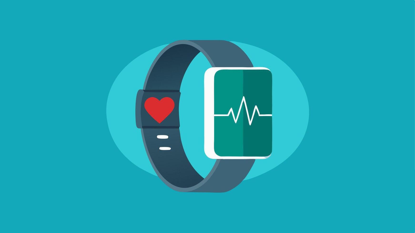 Wearable ECG Monitor A sleek wristband that shows heart rhythm data on its screen with animated heartbeats pulsing in sync with the displayed data.. vector