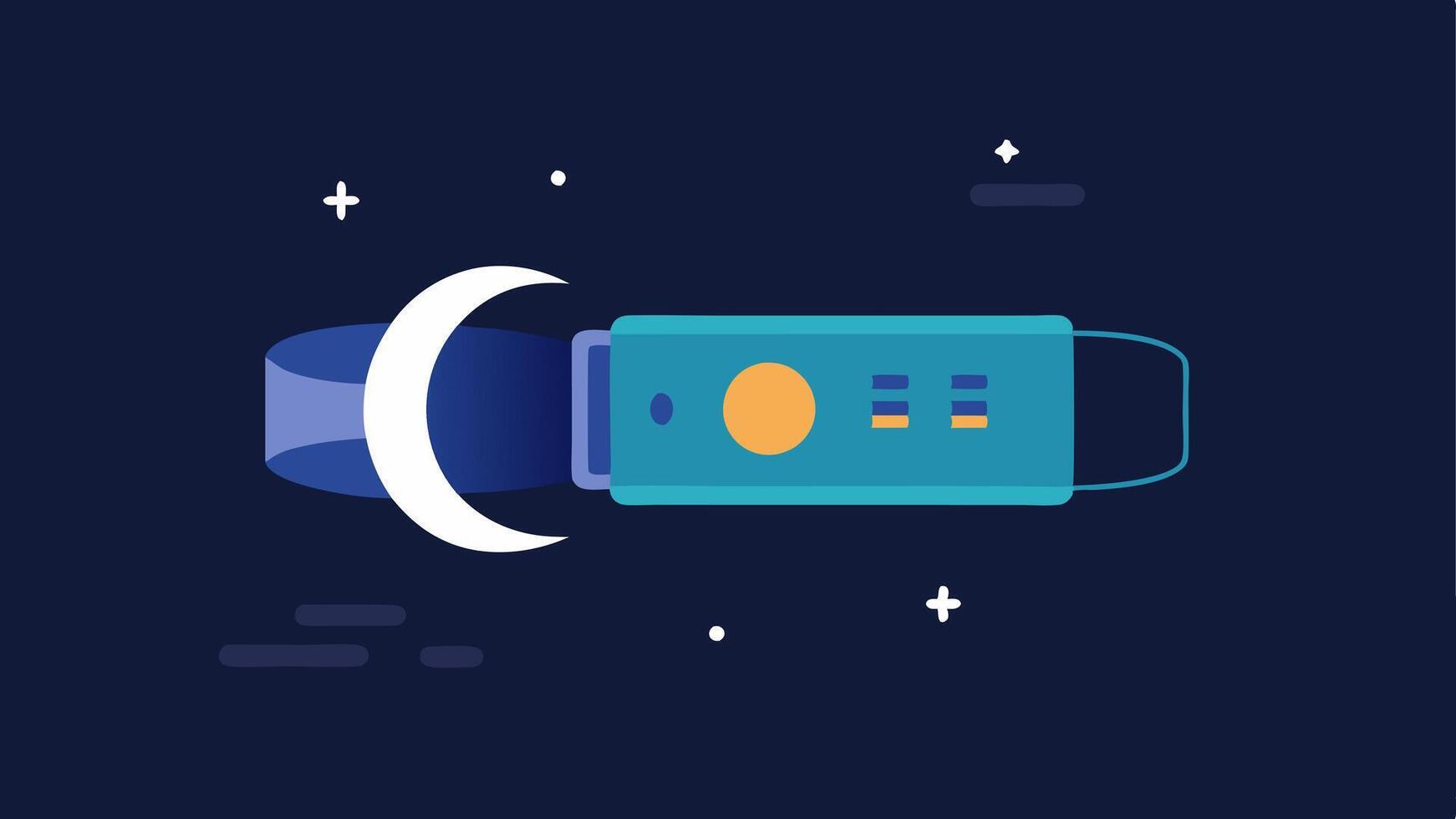 Sleep Tracker Display A closeup illustration of a wristband displaying sleep metrics like total sleep time deep sleep and REM cycles against a dark background representing night.. vector