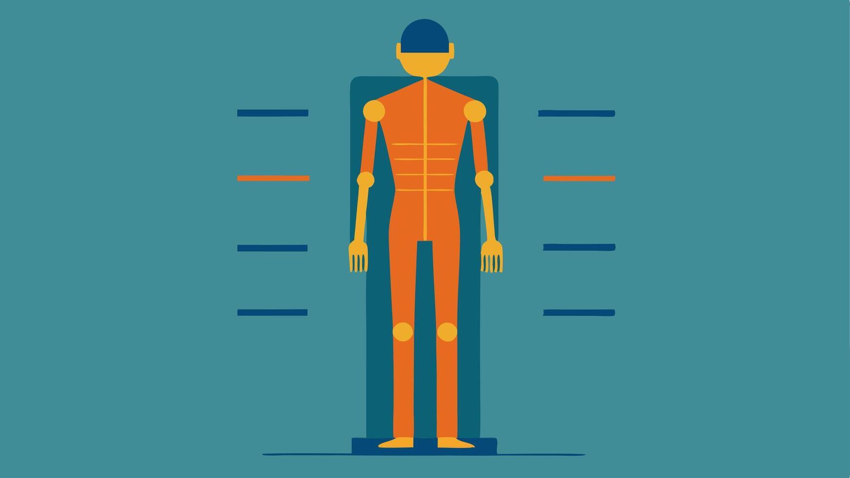 Profile View A profile view of the body scanner showing its internal structure and how it captures detailed measurements from various angles.. vector