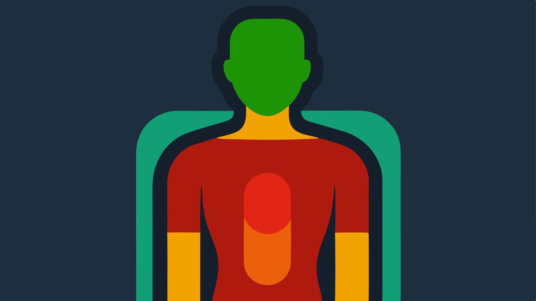 Thermal Scanner Display An abstract representation of a thermal scanner screen showing a silhouette of a human body alongside a colorcoded thermal gradient for temperature. vector