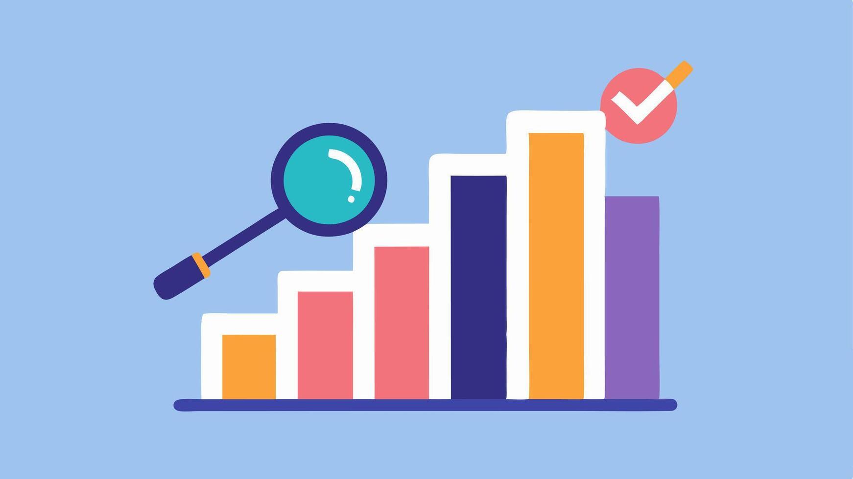 Predictive Analysis A magnifying glass over a bar chart filled with health metrics with an upward arrow indicating potential future risks being analyzed by AI.. vector