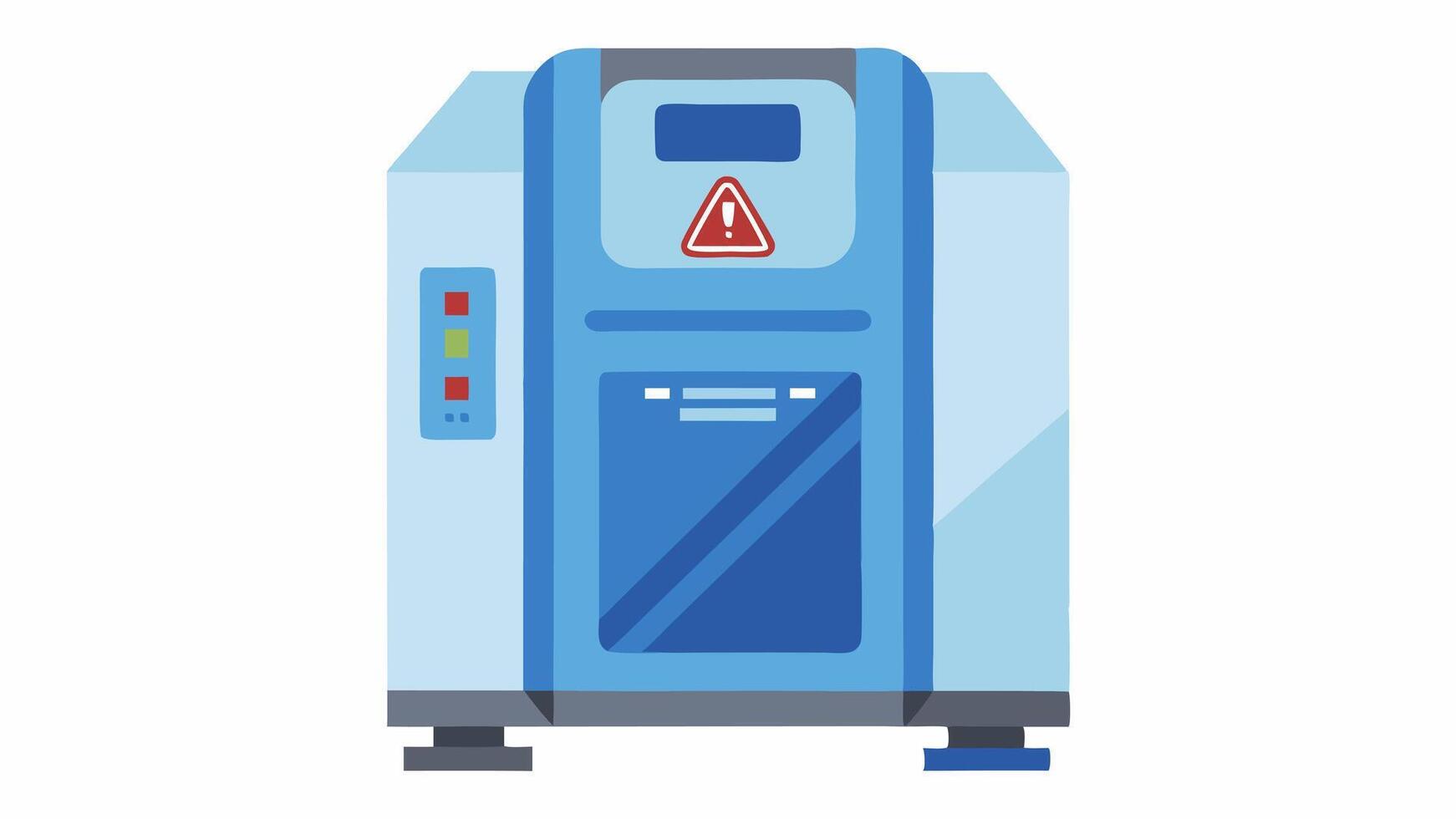 Safety Features A depiction of the cryotherapy machine with visible safety mechanisms such as an emergency stop button and transparent safety doors that ensure secure treatment.. vector